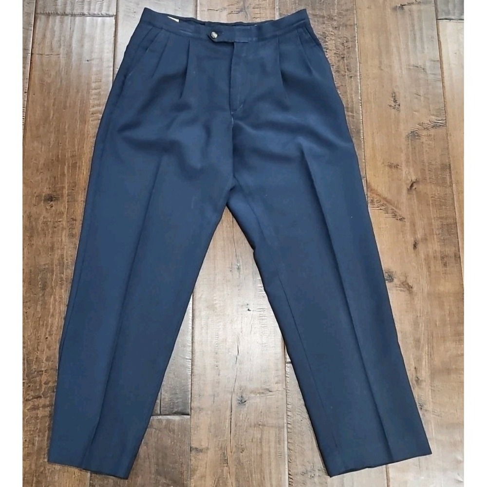 Vintage "The Sansabelt System" Pants  32 × 38 Men Navy Pleated